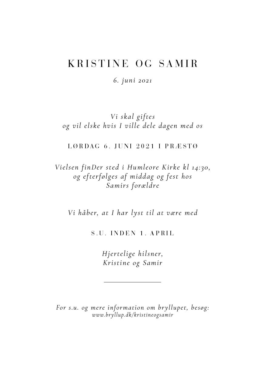 Invitationer - Kristine & Samir